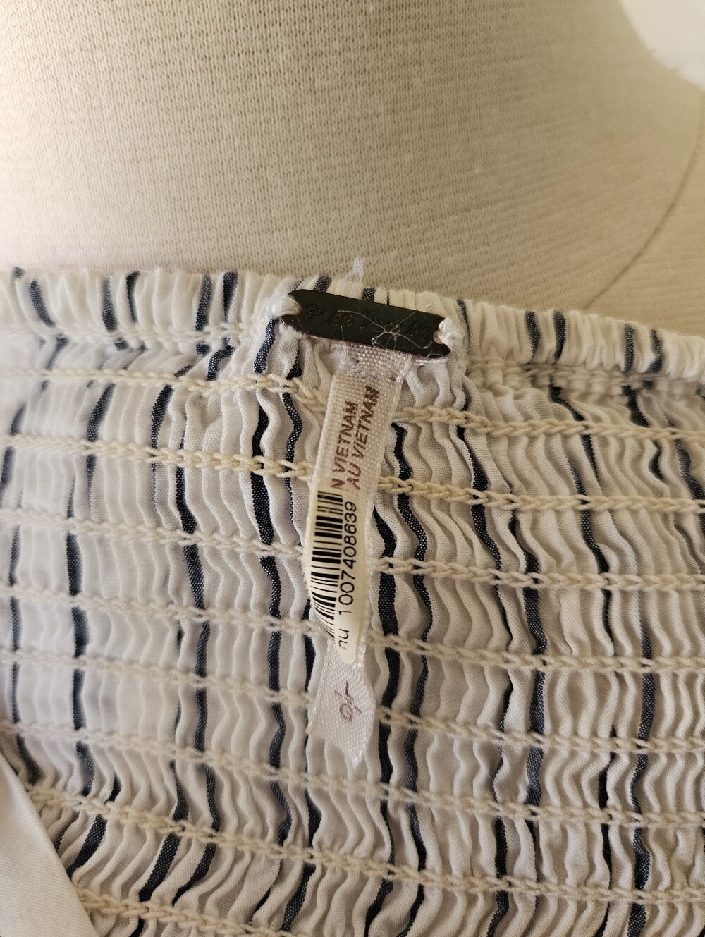 Free People Easy Breezy Midi Dress White Navy Blue Stripe Cotton Large - Picture 13 of 16